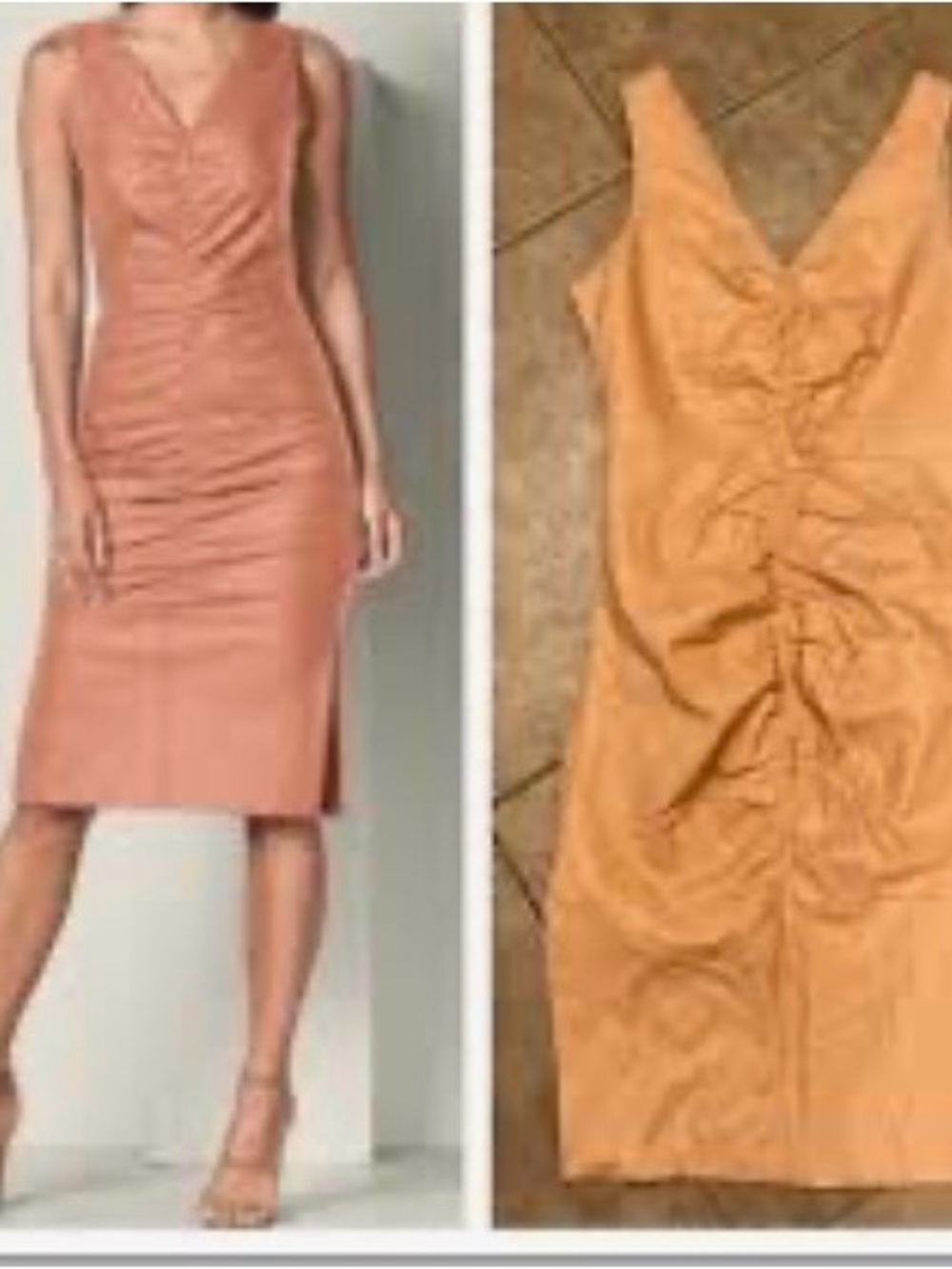 CHIC Sleeveless Ruched VENUS Faux Leather V-Neck Midi Dress